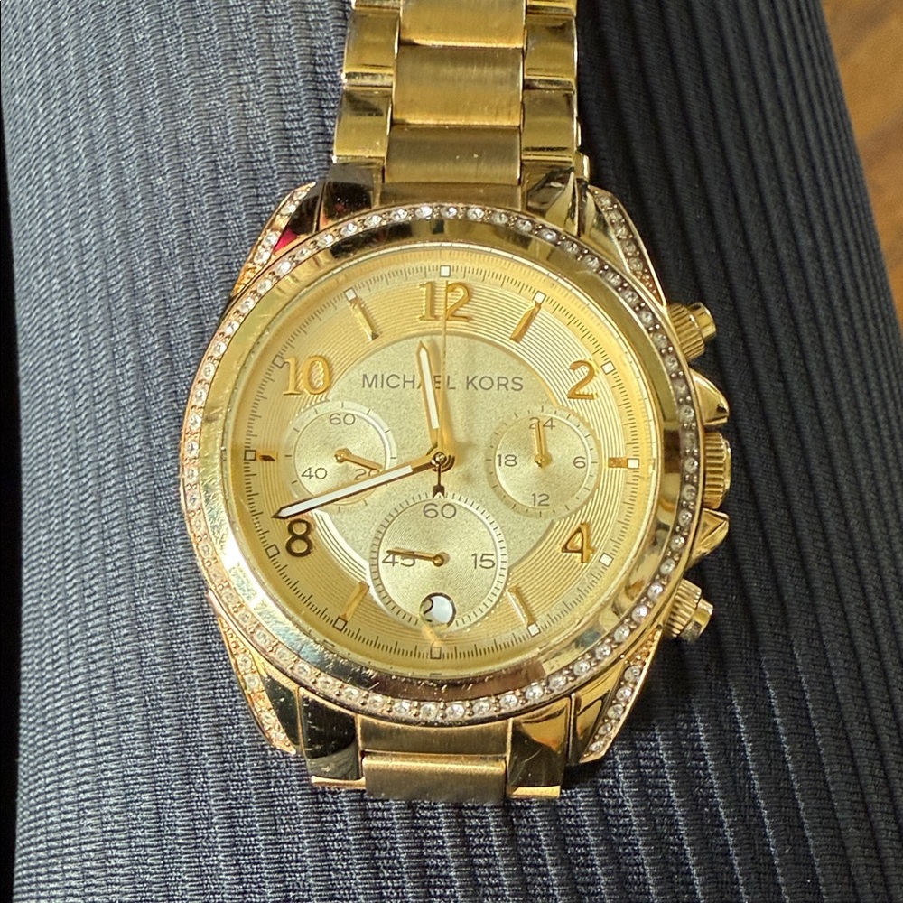 Michael Kors Gold Chronograph Watch with Crystal Bezel - Picture 2 of 5
